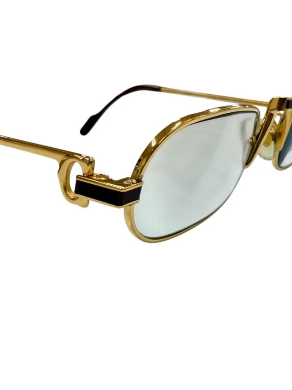 Cartier Vintage Square Logo Eyewear Sunglasses Gold Bordeaux Blue